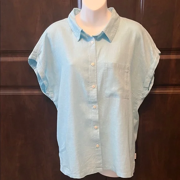 NWT Orvis Linen-Blend Top Button Front Blouse - Picture 1 of 8